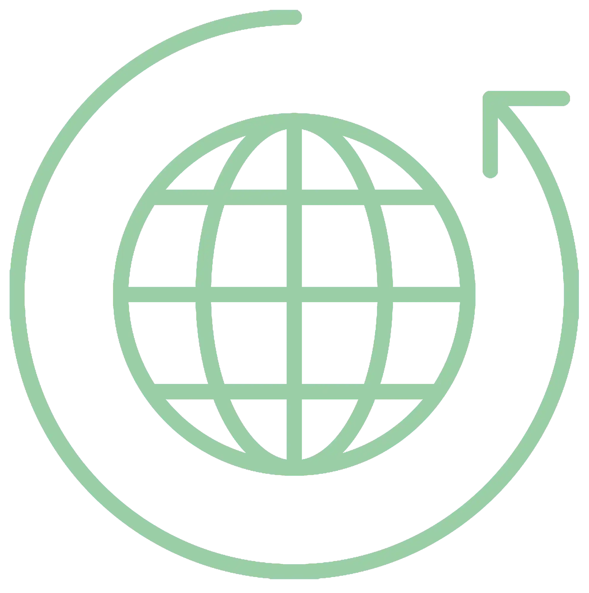 Pixelated globe with encircling arrow.