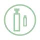 Simple green circular icon showing a bottle and vial silhouette.